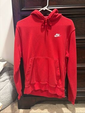 Nike Red Men's Fleece Hoodie with White Logo